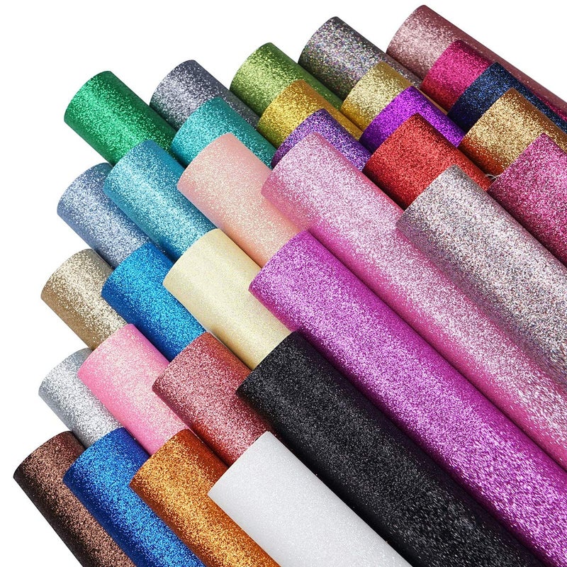 Litchi 32 Colors 8X6 Inches Glitter Faux Leather Fabric Sheets for Leather Bows, Earring, Jewelry Making, Sewing, Shoe Making and Craft Making - Image 1